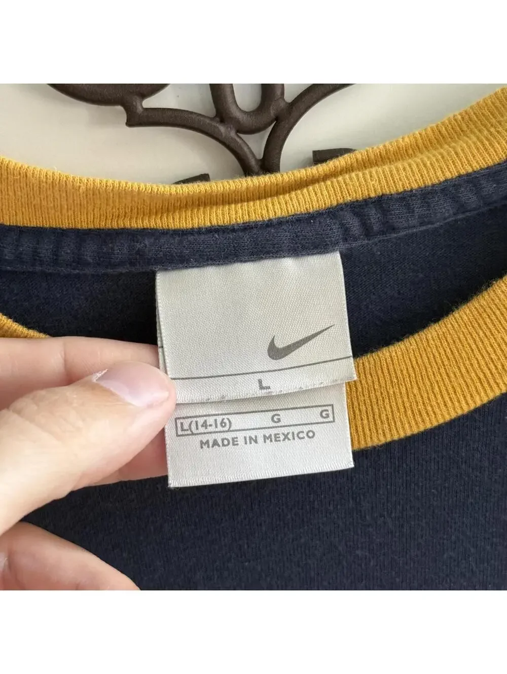 💙 Y2K Nike Athletic Training Ringer Tee Navy Yellow Baby Tee